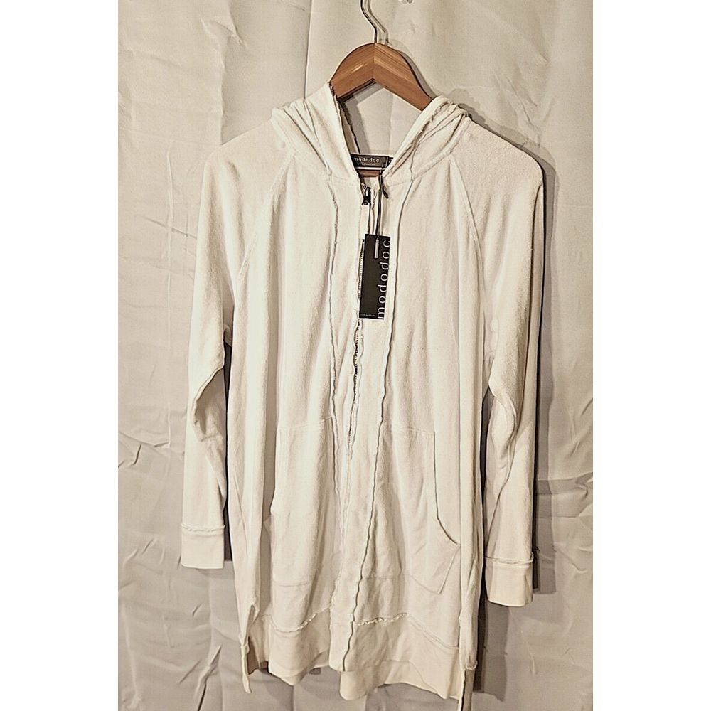 NWT Mododoc Zip Front terry towel cloth Hoodie cozy fall day  White Size M